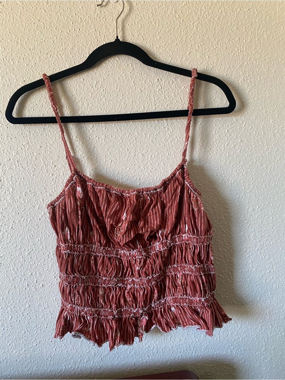Free People Rust Pink Striped Smocked Cami